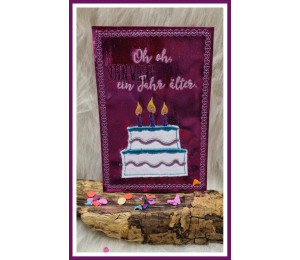 ADVENTSKALENDER 21. Dezember - Stickdatei ITH - Postkarte "Schon wieder ein Jahr älter"